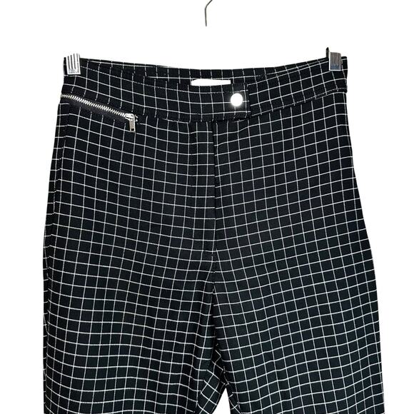 H&M Womens High Rise Check Print Cropped Trouser Pants Black White Size 8 Career - Picture 3 of 9